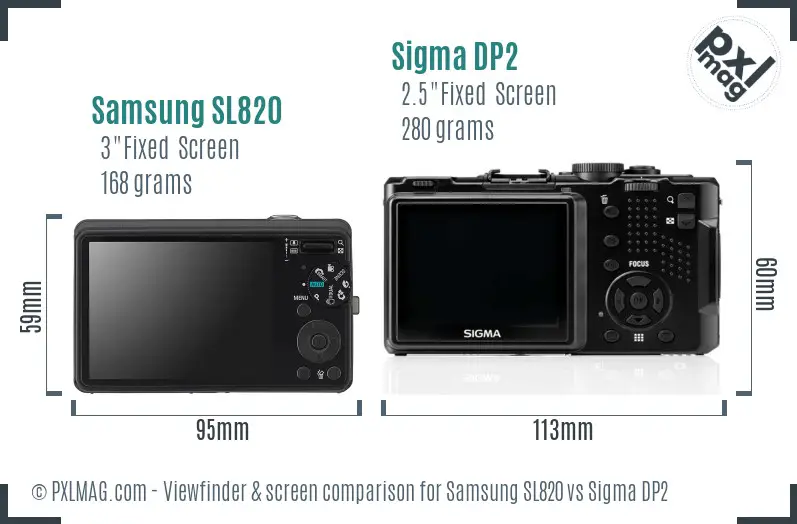 Samsung SL820 vs Sigma DP2 Screen and Viewfinder comparison