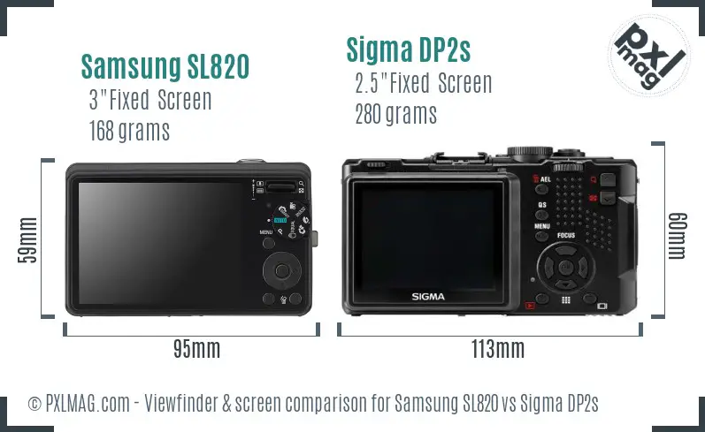 Samsung SL820 vs Sigma DP2s Screen and Viewfinder comparison