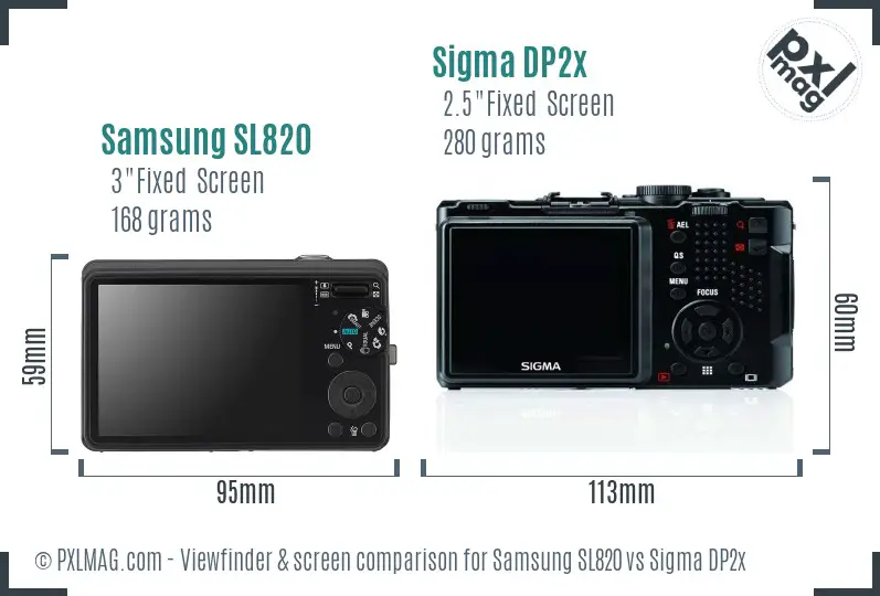Samsung SL820 vs Sigma DP2x Screen and Viewfinder comparison