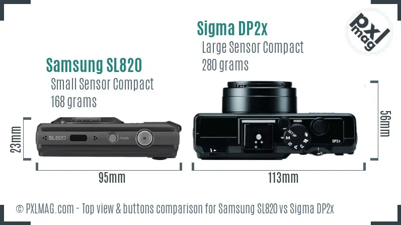 Samsung SL820 vs Sigma DP2x top view buttons comparison