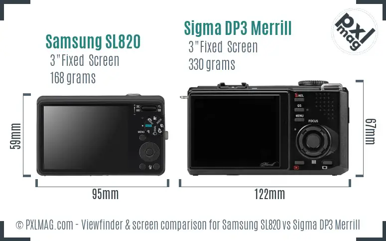 Samsung SL820 vs Sigma DP3 Merrill Screen and Viewfinder comparison