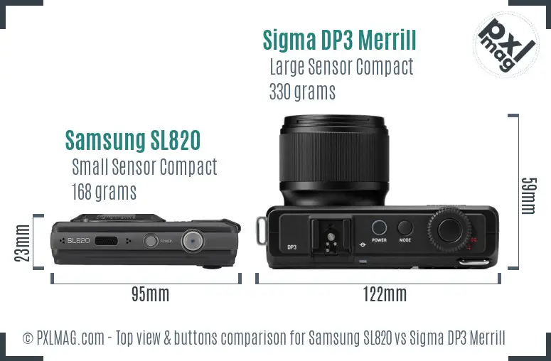 Samsung SL820 vs Sigma DP3 Merrill top view buttons comparison