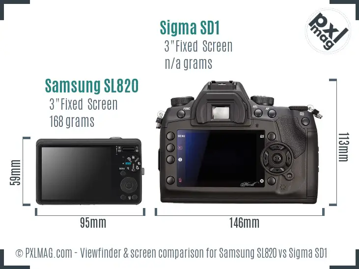 Samsung SL820 vs Sigma SD1 Screen and Viewfinder comparison