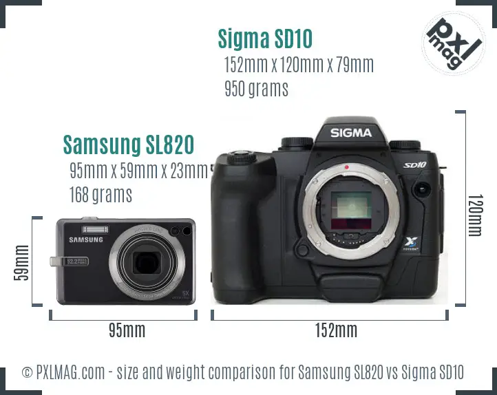 Samsung SL820 vs Sigma SD10 size comparison