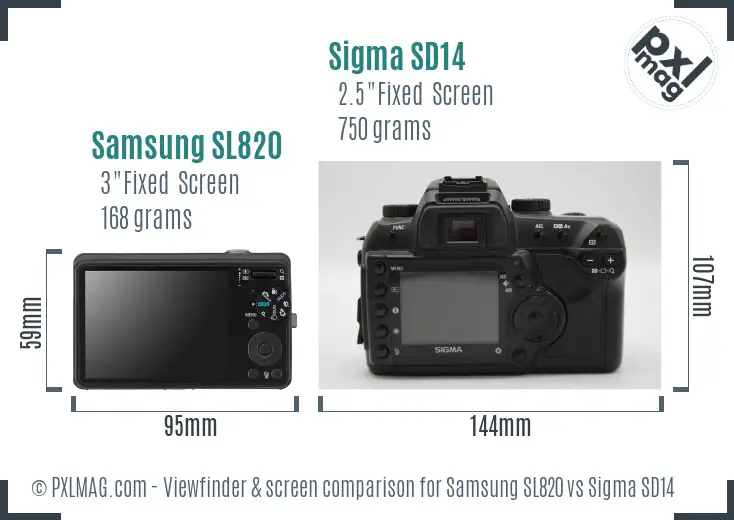 Samsung SL820 vs Sigma SD14 Screen and Viewfinder comparison