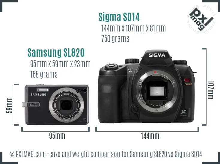 Samsung SL820 vs Sigma SD14 size comparison