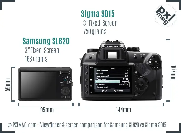 Samsung SL820 vs Sigma SD15 Screen and Viewfinder comparison