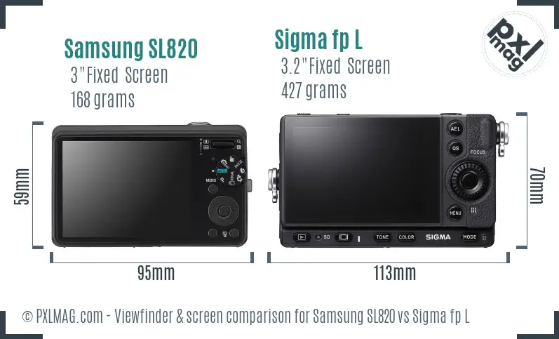 Samsung SL820 vs Sigma fp L Screen and Viewfinder comparison