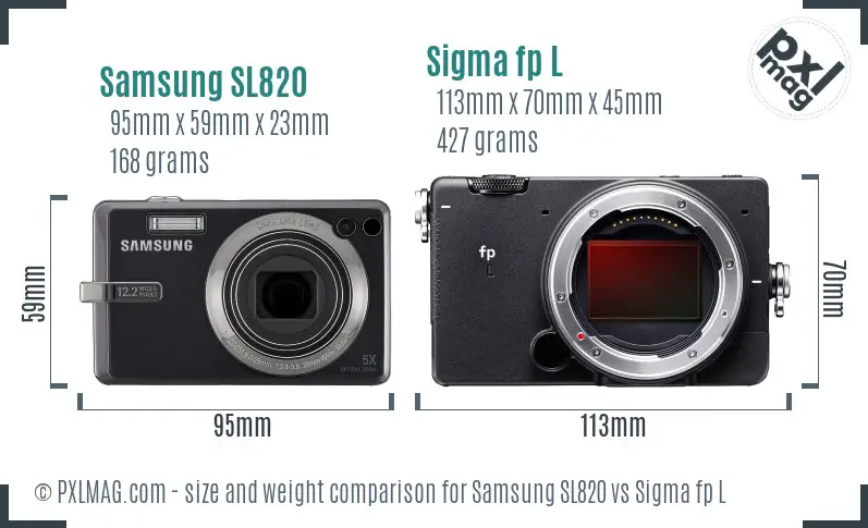 Samsung SL820 vs Sigma fp L size comparison