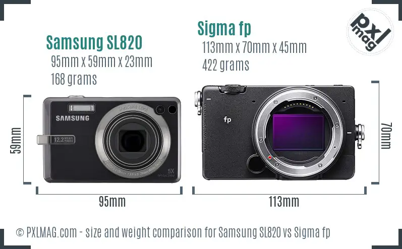 Samsung SL820 vs Sigma fp size comparison