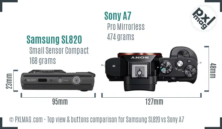 Samsung SL820 vs Sony A7 top view buttons comparison