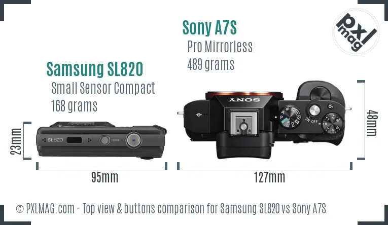 Samsung SL820 vs Sony A7S top view buttons comparison