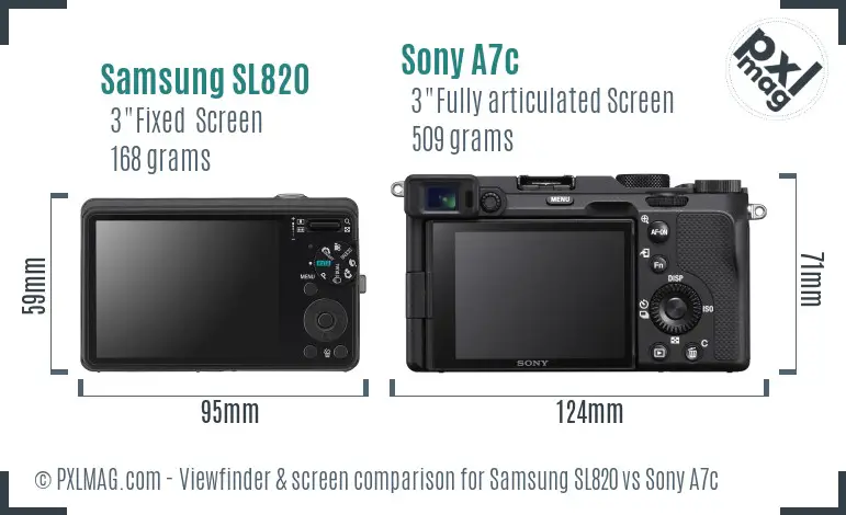 Samsung SL820 vs Sony A7c Screen and Viewfinder comparison