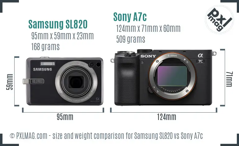 Samsung SL820 vs Sony A7c size comparison