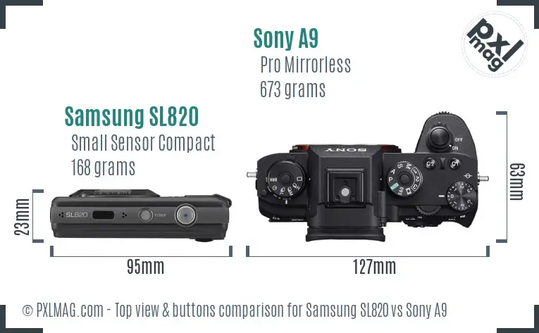 Samsung SL820 vs Sony A9 top view buttons comparison Samsung SL820 vs Sony A9 top view buttons comparison