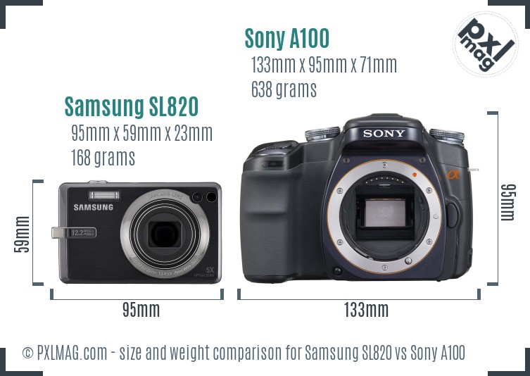 Samsung SL820 vs Sony A100 size comparison