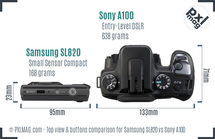 Samsung SL820 vs Sony A100 top view buttons comparison