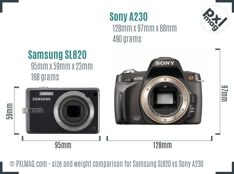 Samsung SL820 vs Sony A230 size comparison