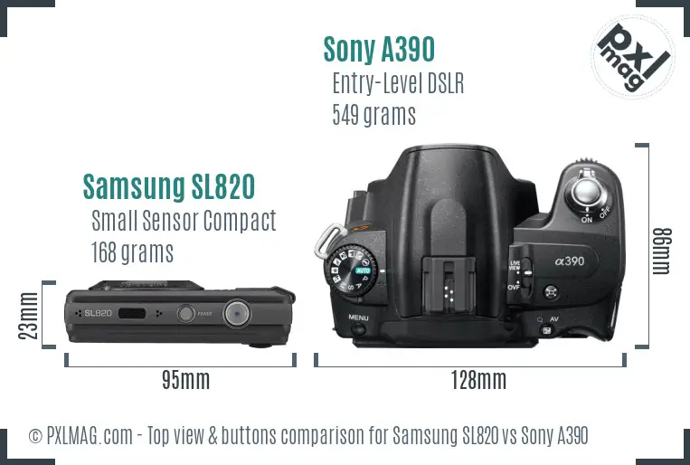 Samsung SL820 vs Sony A390 top view buttons comparison