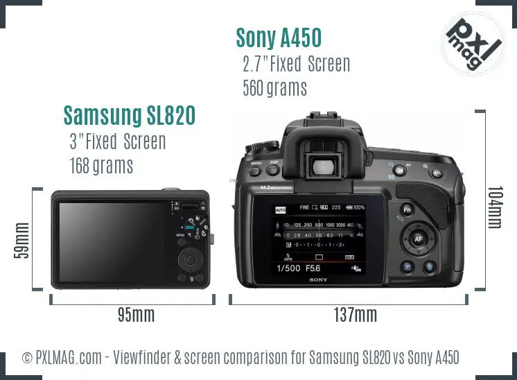 Samsung SL820 vs Sony A450 Screen and Viewfinder comparison Samsung SL820 vs Sony A450 Screen and Viewfinder comparison