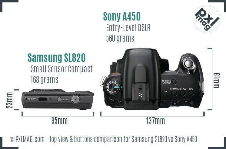 Samsung SL820 vs Sony A450 top view buttons comparison Samsung SL820 vs Sony A450 top view buttons comparison