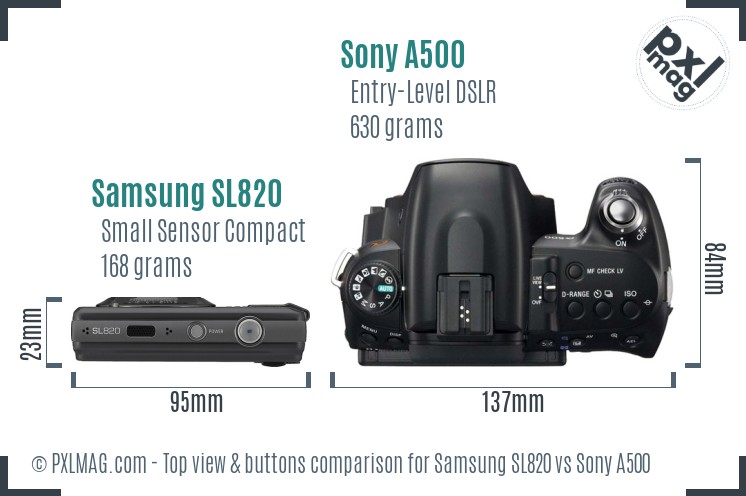 Samsung SL820 vs Sony A500 top view buttons comparison