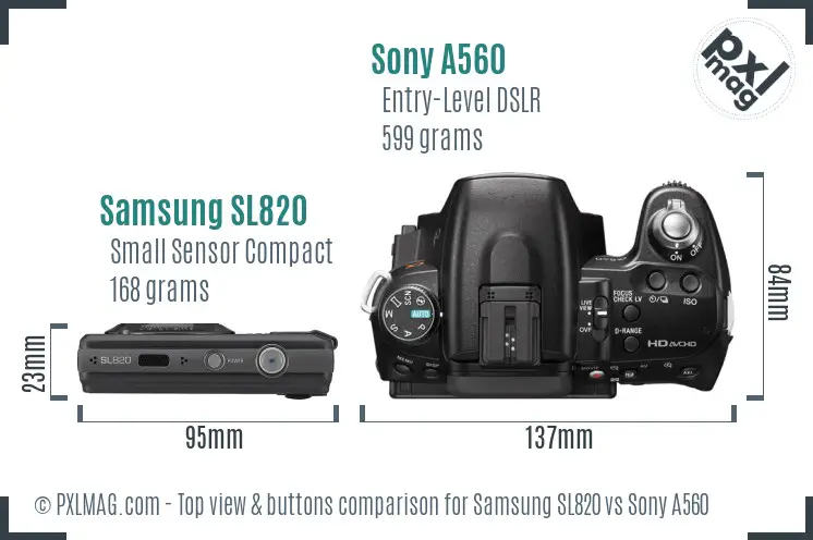 Samsung SL820 vs Sony A560 top view buttons comparison Samsung SL820 vs Sony A560 top view buttons comparison