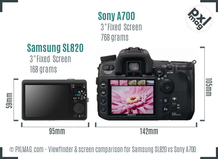 Samsung SL820 vs Sony A700 Screen and Viewfinder comparison