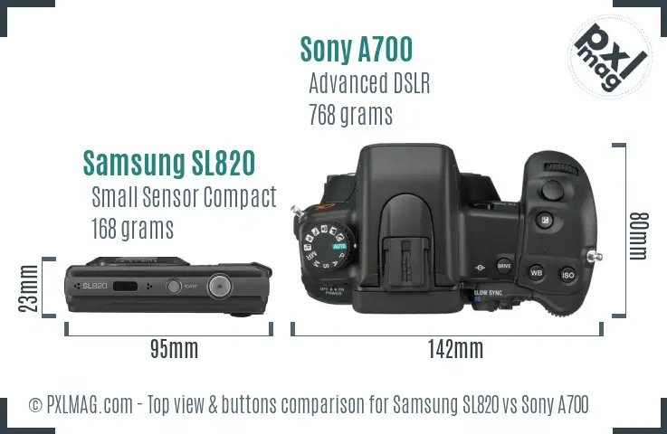 Samsung SL820 vs Sony A700 top view buttons comparison