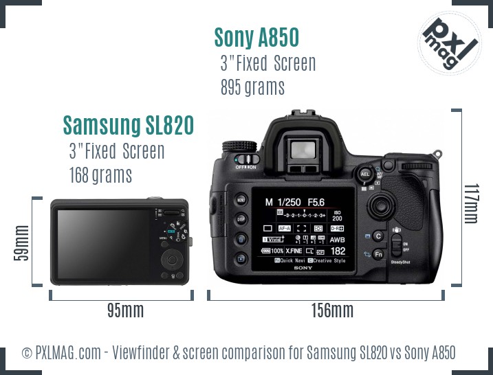 Samsung SL820 vs Sony A850 Screen and Viewfinder comparison