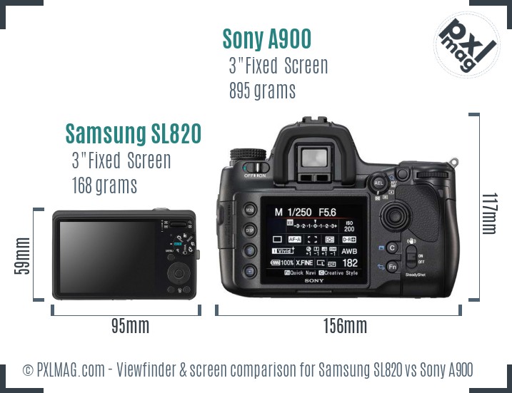 Samsung SL820 vs Sony A900 Screen and Viewfinder comparison