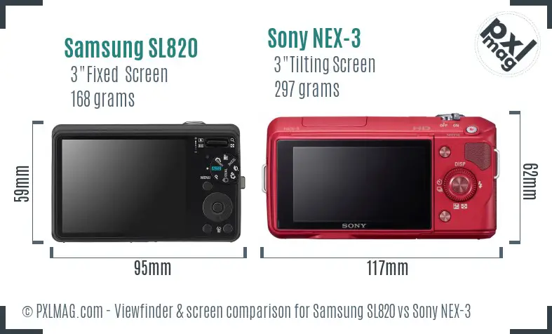 Samsung SL820 vs Sony NEX-3 Screen and Viewfinder comparison
