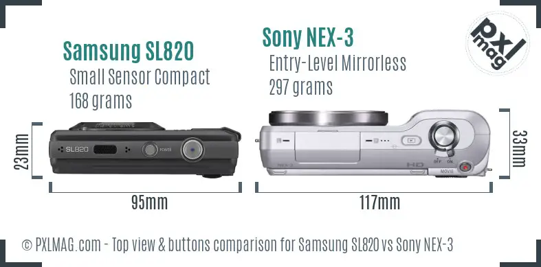 Samsung SL820 vs Sony NEX-3 top view buttons comparison