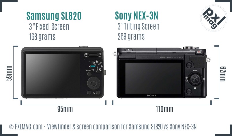Samsung SL820 vs Sony NEX-3N Screen and Viewfinder comparison