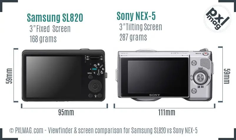 Samsung SL820 vs Sony NEX-5 Screen and Viewfinder comparison