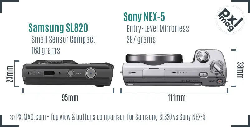 Samsung SL820 vs Sony NEX-5 top view buttons comparison