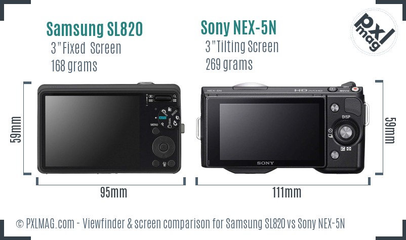 Samsung SL820 vs Sony NEX-5N Screen and Viewfinder comparison