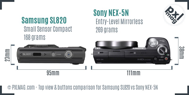 Samsung SL820 vs Sony NEX-5N top view buttons comparison