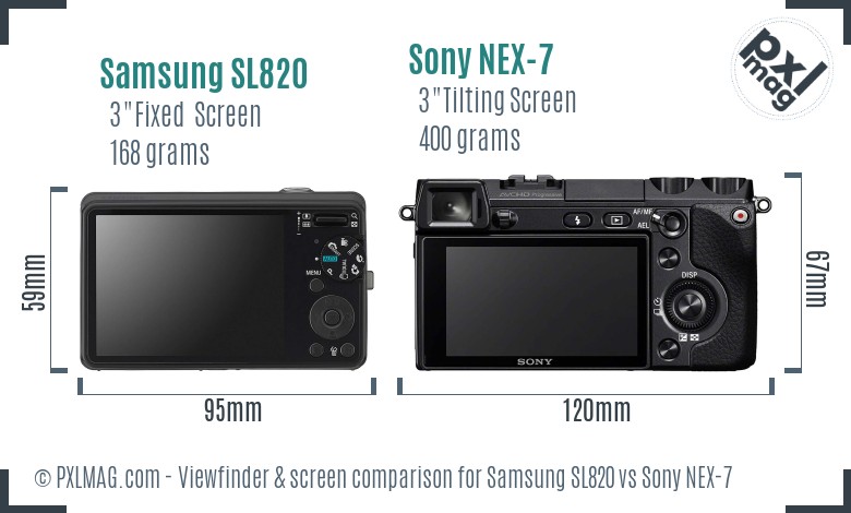 Samsung SL820 vs Sony NEX-7 Screen and Viewfinder comparison