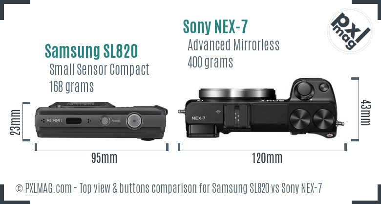 Samsung SL820 vs Sony NEX-7 top view buttons comparison