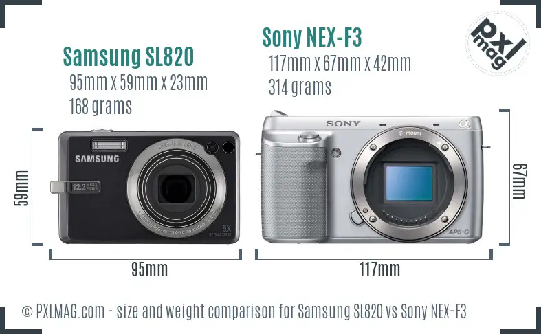 Samsung SL820 vs Sony NEX-F3 size comparison