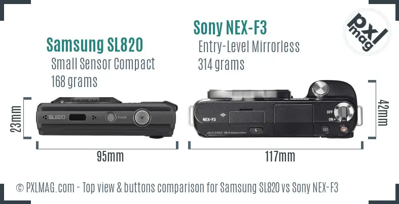 Samsung SL820 vs Sony NEX-F3 top view buttons comparison