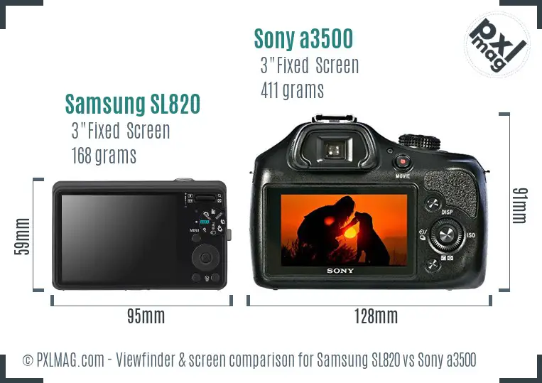 Samsung SL820 vs Sony a3500 Screen and Viewfinder comparison