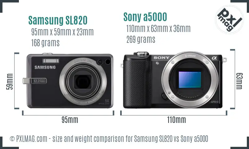 Samsung SL820 vs Sony a5000 size comparison