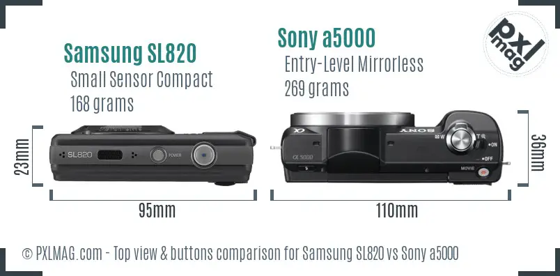 Samsung SL820 vs Sony a5000 top view buttons comparison