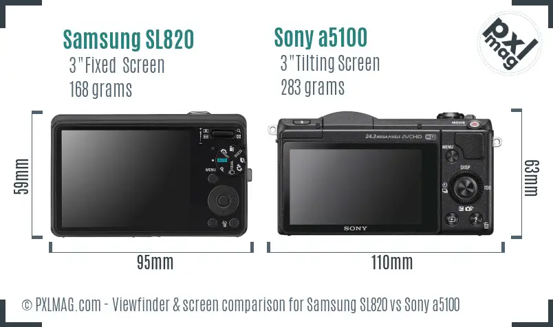 Samsung SL820 vs Sony a5100 Screen and Viewfinder comparison