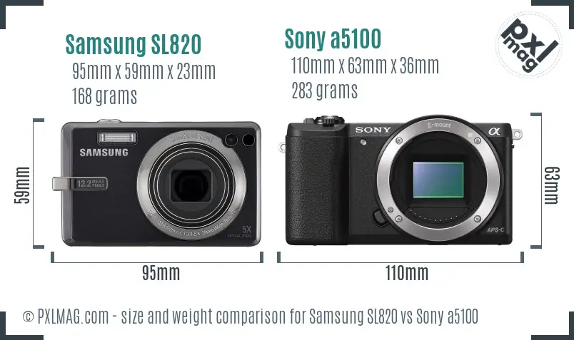Samsung SL820 vs Sony a5100 size comparison