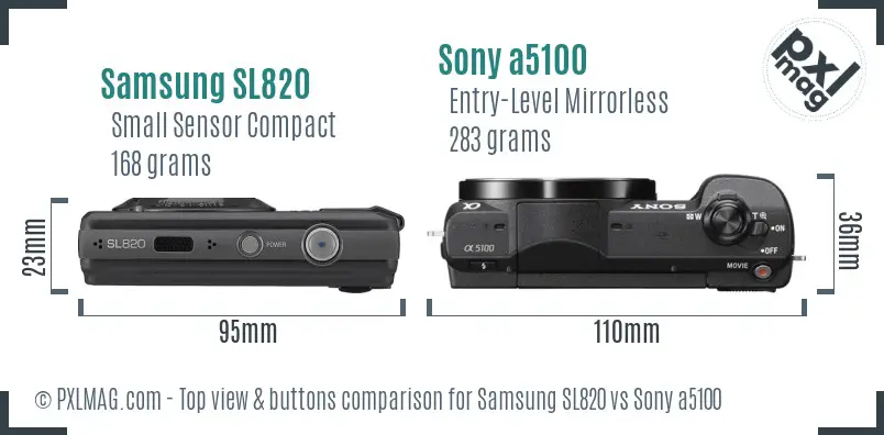 Samsung SL820 vs Sony a5100 top view buttons comparison