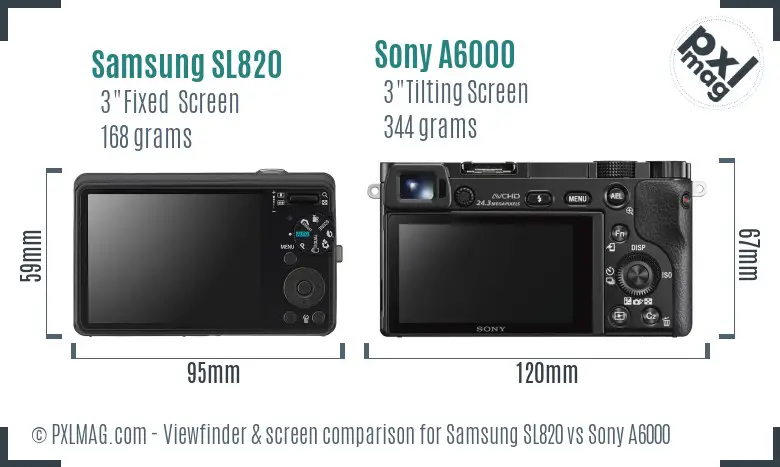 Samsung SL820 vs Sony A6000 Screen and Viewfinder comparison