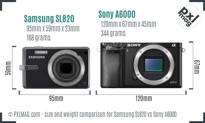 Samsung SL820 vs Sony A6000 size comparison